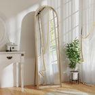 HOMCOM Arched Full Body Mirror - 21" W x 64" H - Beige-Elegant three-layer arched frame with a unique faux stone texture design 
