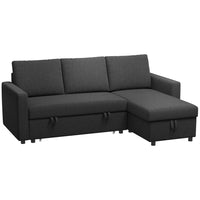 HOMCOM Convertible Corner Modular 3-Seater Sofa Bed - Black-Quickly transforms from a 3-seater sofa into a spacious bed by removing the lower frame