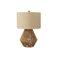 Monarch Specialties 22" H Transitional Table Lamp - Brown Rope / Beige Shade-A boho inspired, fashionable 22"h table lamp, with an open textured base made from natural brown linen rope attached with a contrasting beige linen drum shade, and topped with a wood finial adding a warm and inviting ambiance in a living room, home office, or bedroom