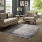 Modway - Minu Treillis floral vieilli Tapis de 5 pi l x 8 pi L - Bleu clair, jaune et orange-Tissage serré à poil bas