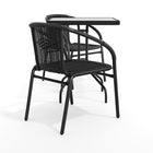 Table carrée de 23,5 po en verre et en métal et 2 chaises empilables en rotin noir (TLH-0731SQ-037BK2-GG)-5