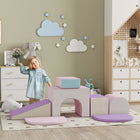 Qaba - Soft play, blocs d’escalade en mousse pour tout-petits - rose/violet - ensemble de 7-Le set de jeu souple comprend des pièces carrées, des escaliers, une rampe, un secteur et une pente 