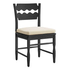 Modway Jax Oak Wood Dining Chair With Wavy Razor Back and Cushion - Black Linen-Solid Oak Dining Chair