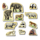 Yellow Door Endangered Animal Families Wooden Characters 12-Piece Set-Members of each family face each other for extra play value. This also works across families, increasing opportunities for imaginary play and the development of storytelling skills. The flat bases allow the animals to be used in an upright position to better facilitate such play.