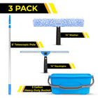 Gritt Commercial Pro Window Washing Cleaning Kit - 14" Squeegee - 14" Washer - 6' Telescopic Pole - 3 Gallon Bucket - 3 Pack-Tools easily attach to the included telescopic 6' pole