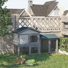 PawHut Wooden Rabbit Hutch - Grey-Anti-UV and weather resistant asphalt roof 