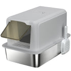PawHut Stainless Steel Cat Litter Box with Removable Lid & Scoop - Grey-Stainless steel cat litter box tray makes cleaning quick—just rinse with water 
