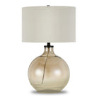Hudson&Canal - Lampe de table Laelia 63 cm de haut avec abat-jour en tissu - Verre lustré doré/blanc-Design côtier pour votre salon, votre espace de travail ou votre table de chevet