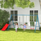 Outsunny - Ensemble de balançoire en métal 4 en 1 avec balançoire soucoupe, toboggan, bleu foncé-Peut accueillir jusqu'à quatre enfants à la fois  