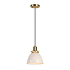Hudson&Canal - Suspension Madison de 20 cm de large avec abat-jour en métal, - Blanc nacré/laiton/blanc nacré-Associé à un abat-jour en métal dôme blanc nacré