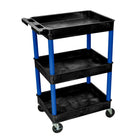 Luxor - Chariot à bacs en polyéthylène à 3 tablettes - 24" x 18" - capacité 300 lb - noir/bleu-Chariot utilitaire polyvalent