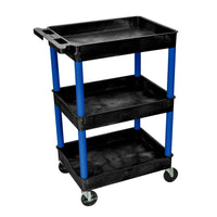 Luxor - Chariot à bacs en polyéthylène à 3 tablettes - 24" x 18" - capacité 300 lb - noir/bleu-Chariot utilitaire polyvalent
