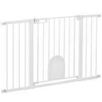PawHut 30"-52" Extra Wide Pet Gate Barrier with Small Door - 30"H - White-This safety gate for stairs allows door can swing in both direction