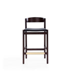Manhattan Comfort Klismos 20" Mid-Century Modern Faux Leather Upholstered Counter Stool - Black and Dark Walnut-Upholstered in Faux Leather with Foam Padding
