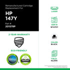 CIG W1470Y HP 147Y Remanufactured Toner Cartridge - Extra High Yield Toner - New Chip - Black-Page Yield: 42000