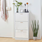 HOMCOM Narrow Shoe Storage Cabinet with 3 Flip Drawers & Adjustable Shelves - High Gloss White-The inside shelves are 2-level adjustable or removable to satisfy shoes of different heights
