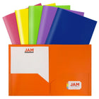 JAM Paper Plastic 2 Pocket School POP Folders - Assorted Colours - 12 Pack-Our high quality two-pocket POP Folders are durable, made with smooth & sturdy plastic, and have a business card slot on the right side