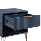 Manhattan Comfort DUMBO 20.07" Modern 1-Drawer Nightstand - Midnight Blue-Stylish Splayed Gold Metal Legs Adding Seamless Fashion Design and Durability