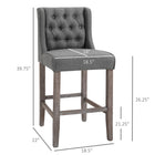 HOMCOM Tufted Armless Bar Stool High Chair - Grey - 2 Pack-Solid wood legs are sturdy and durable and able to withstand 286 lb