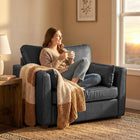 HOMCOM - Fauteuil d’appoint en cuir PU avec siège large - coussin à ressorts - pieds en bois - 2 coussins pour salon - noir-La largeur compacte de 43,3 po s'adapte parfaitement à toutes les petites pièces ou espaces    
