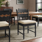 Modway Jax Oak Wood Dining Chair With Wavy Razor Back and Cushion - Black Oatmeal Stripe-Fabric Seat Cushion