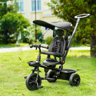 Qaba 4-in-1 Kids Tricycle and Push Bike - Black-Steplessly adjustable and detachable canopy 