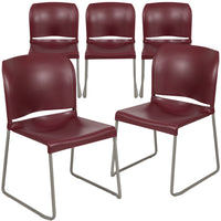 Flash Furniture HERCULES Series Burgundy Full Back Contoured Stack Chair with Grey Powder Coated Sled Base-Set of 5 Multipurpose Stack Chairs