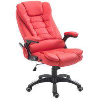 HOMCOM - Fauteuil de direction en similicuir chauffant massant - rouge-Chaise de bureau ergonomique, idéale pour la maison et le bureau