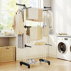 HOMCOM 4-Tier Foldable Steel Laundry Rack with 4 Castors - Black-Rust-resistant steel frame with double tubes on both sides is stable 