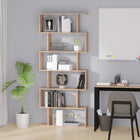 HOMCOM 6-Tier Geometric Wooden Bookcase - Natural Wood-S-shaped with 6 shelves, offers multiple spaces for convenience in displaying and storing 