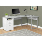 Monarch Specialties 7258 80" Computer Desk - White/Cement-Look Left/Right Face-Plenty of storage opens with an cubby shelf and 2 closed storage drawers on metal glides that includes a file drawer for letter or legal sized documents accented with sleek silver plastic handles.