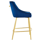 Modway Discern Performance Velvet Counter Stool - Navy-Brushed Gold Stainless Steel Legs