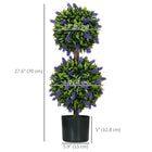 HOMCOM - Arbre boule artificiel en pot 2,3 pi avec fleurs de lavande - vert - lot de 2-Aucun arrosage ni fertilisation nécessaire 
