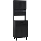 HOMCOM 71" H Kitchen Pantry Cabinet, Buffet Hutch, and Microwave Stand - Black-Modern sleek design with simple geometric lines and wood grain veneer fits your home well 