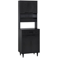 HOMCOM 71" H Kitchen Pantry Cabinet, Buffet Hutch, and Microwave Stand - Black-Modern sleek design with simple geometric lines and wood grain veneer fits your home well 