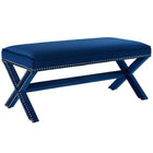 Modway Rivet Performance Velvet Bench - Navy-Chic Modern Upholstered Fabric Bench