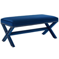 Modway Rivet Performance Velvet Bench - Navy-Chic Modern Upholstered Fabric Bench