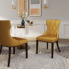 Manhattan Comfort Reine 19.7" Traditional Velvet Upholstered Dining Chairs - Antique Gold and Walnut - Set of 2-Frame Made of Solid Beech Wood with Rich Walnut Finish