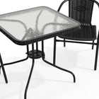 Table carrée de 28 po en verre et en métal, bordure en rotin noir et 2 chaises empilables en rotin noir (TLH-073SQ-037BK2-GG)-7