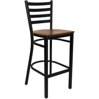Flash Furniture HERCULES Series Black Ladder Back Metal Restaurant Barstool - Cherry Wood Seat-Metal Barstool