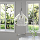 Hudson&Canal - Suspension Ida de 9,5 po de large avec abat-jour en verre, - Nickel poli/transparent-Une finition en nickel poli fabriquée à la main est appliquée sur la base en métal de la gourde