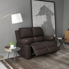HOMCOM - Canapé inclinable double en cuir PU avec accoudoirs - brun-Position assise droite ou allongée à 150° avec repose-pieds relevé, en tirant sur la languette latérale 