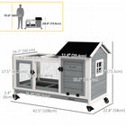 PawHut 29" H Rabbit Hutch with Wheels, Ramp, Run and Tray - Grey-Removable tray for easy cleaning 