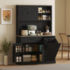 HOMCOM 69" H Cabinet with Charging Station - Black-A large countertop provides space for meal prep and small appliances 