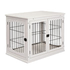 PawHut 26" Wooden Pet Crate Kennel with Double Door Entrance - White-2 in 1 design, both a dog house and an end table 