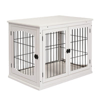 PawHut 26" Wooden Pet Crate Kennel with Double Door Entrance - White-2 in 1 design, both a dog house and an end table 