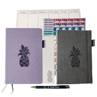 Wamaco Pineapple Passionate Planner Collection - Purple Planner, Grey Journal, Stickers, Notepad, Weekly Deskpad, Pen-Versatile – This Complete planning collection comes with a 13 Month Undated Planner that allows you to pick up where you left off and a journal to make sure you don’t miss a thought or a note.