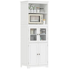 HOMCOM 63" H Freestanding Kitchen Pantry Cabinet with Shelves - White-Two-level shelving and two-door cabinets with internal shelves for display and storage of food boxes or plates 