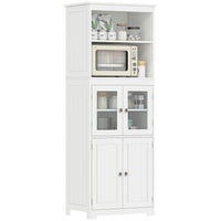 HOMCOM 63" H Freestanding Kitchen Pantry Cabinet with Shelves - White-Two-level shelving and two-door cabinets with internal shelves for display and storage of food boxes or plates 
