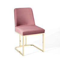 Modway Amplify Sled Base Performance Velvet Dining Side Chair - Gold/Dusty Rose-Glam Deco Dining Chair
